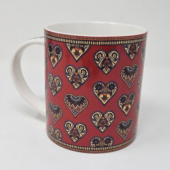 Queens by Churchill Colour Canvas Ceramic Mug / Cup Red With Hearts 12 Oz - Picture 1 of 6